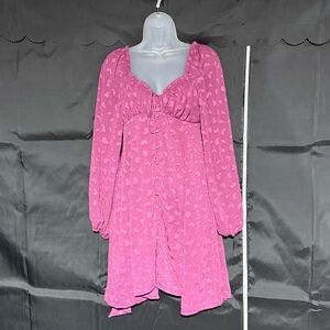 Pink Long Sleeve Dress with Heart Pattern